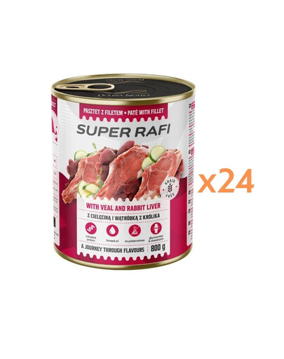 RAFI Super avec de la viande de veau et du foie de lapin pâté pour chiens 24x800g