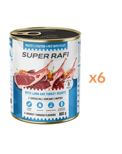 RAFI Super avec de l'agneau et des cœurs de dinde pâté pour chiens 6x800g