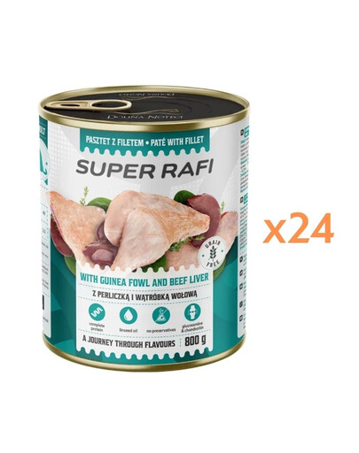 RAFI Super avec pintade et foie de boeuf pâté pour chiens 24x800g