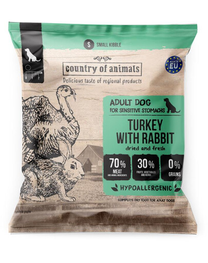 COUNTRY OF ANIMALS Dinde avec Lapin M, croquettes dinde & lapin pour chien 50 g