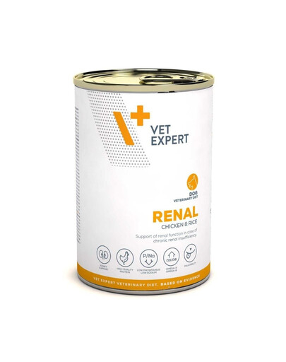 VET EXPERT Veterinary Diet Dog Renal Chicken and Rice pâtée pour chiens nécessitant un soutien de la fonction rénale 400 g