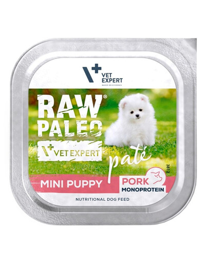 RAW PALEO Pâtée Pork Mini Puppy pâtée au porc pour chiots de petite taille 150 g