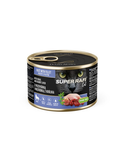 SUPER RAFI nourriture humide pour chat à la caille et au foie de lapin 185 g