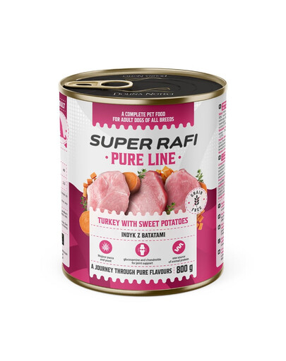 SUPER RAFI Pure Line nourriture humide pour chien à la dinde et aux patates douces 800 g