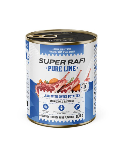 SUPER RAFI Pure Line nourriture humide pour chien à l’agneau et aux patates douces 800 g