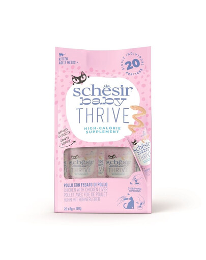 SCHESIR Baby Thrive Poulet et foie de poulet en crème – Aliment complémentaire pour chatons – 20 x 8 g