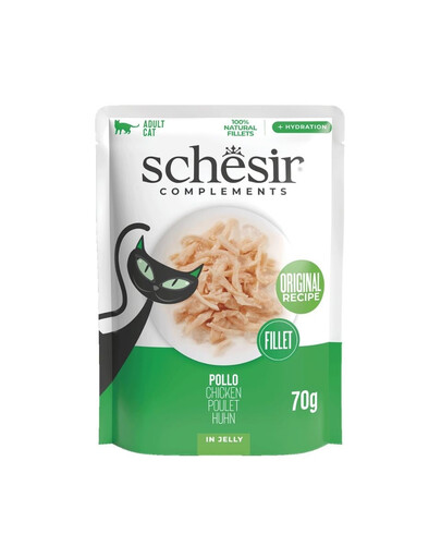 SCHESIR Complements Poulet en gelée, sachet d'aliments humides complémentaires pour chats, 70 g