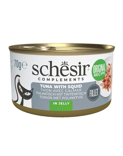 SCHESIR Complements Thon aux calamars en gelée, aliment humide d'appoint pour chats, 70 g
