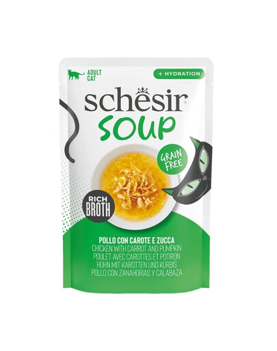 SCHESIR Soup Poulet et potiron – soupe complémentaire pour chats, 40 g