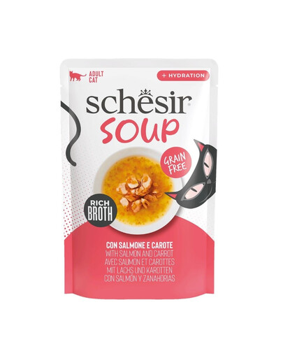 SCHESIR Soup Saumon et carottes, soupe complémentaire pour chats, 40 g