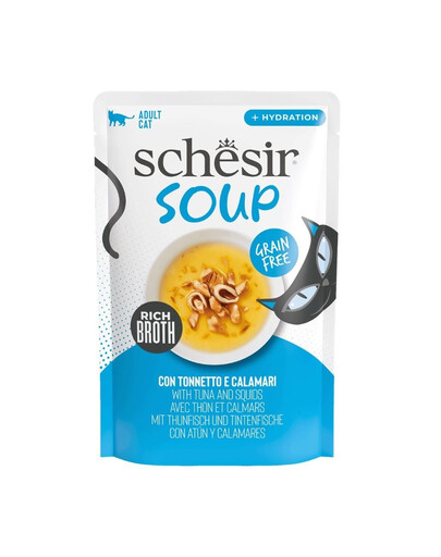 SCHESIR Soup Thon aux calamars, soupe complémentaire pour chats, 40 g
