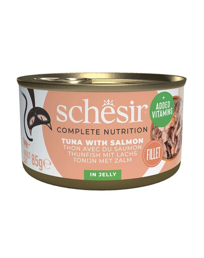 SCHESIR Thon et saumon en gelée, nourriture humide pour chats, 85 g