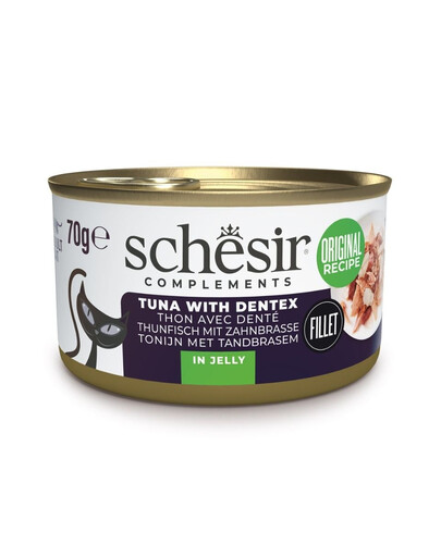 SCHESIR Complements Thon et morue en gelée, aliment humide d'appoint pour chats, 70 g