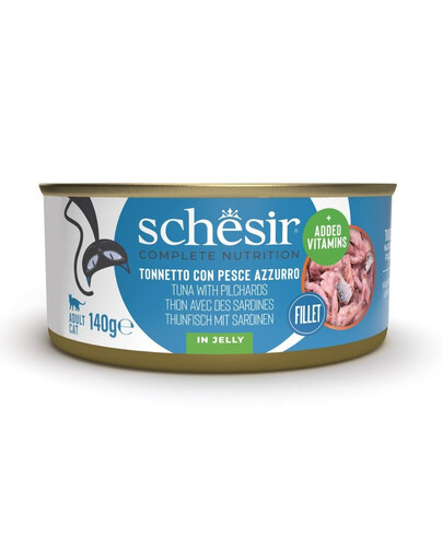 SCHESIR Thon aux sardines en gelée, nourriture humide pour chats, 140 g