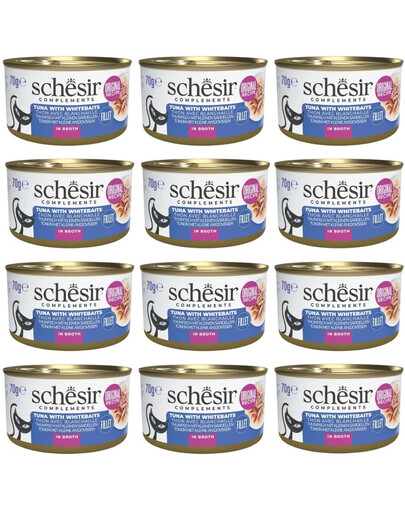SCHESIR Thon aux sprats dans un bouillon pour chats 12x70 g