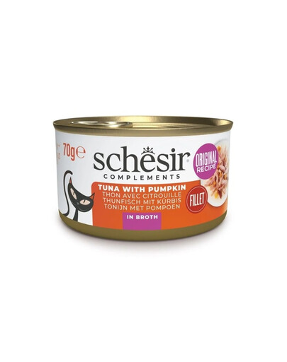 SCHESIR Thon à la courge en bouillon pour chats, 12 x 70 g