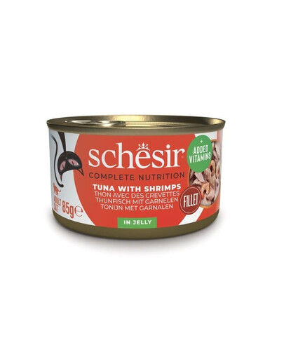 SCHESIR Thon aux crevettes en gelée pour chats, 6 x 85 g