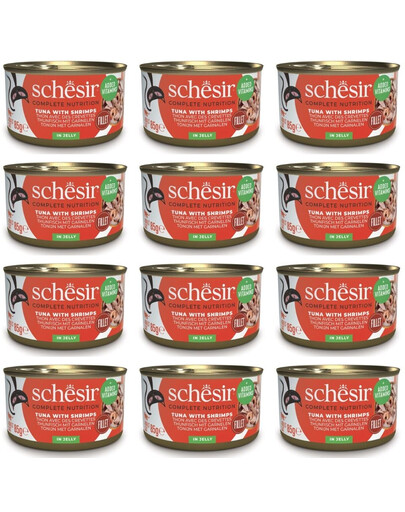 SCHESIR Thon aux crevettes en gelée pour chats, 12 x 85 g