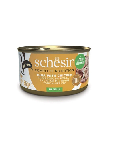 SCHESIR Thon et filets de poulet en gelée pour chats, 12 x 85 g