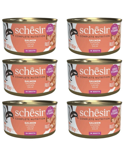 SCHESIR Saumon au bouillon pour chats, 6 x 85 g