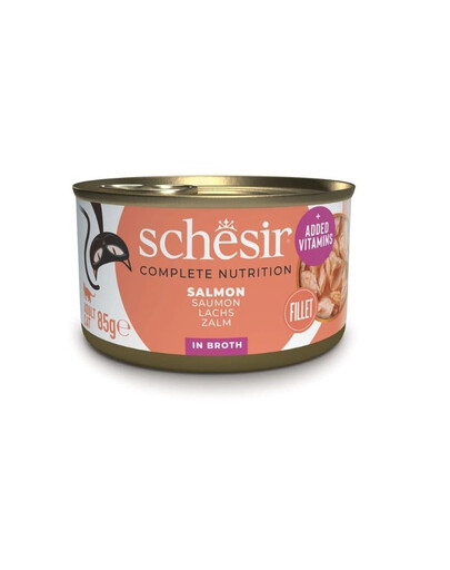 SCHESIR Saumon au bouillon pour chats, 12 x 85 g