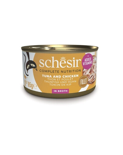 SCHESIR Saumon et thon en bouillon pour chats, 12 x 85 g