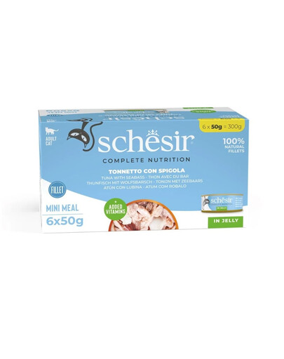 SCHESIR Thon et sébaste en gelée pour chats, 6 x 50 g
