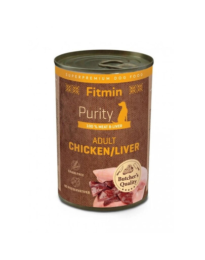 FITMIN Purity Adult Chicken with Liver poulet foie nourriture humide pour chiens 400 g