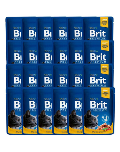 BRIT Premium Cat Adult Mix, saveurs saumon et truite, bœuf et petits pois, sachets pour chats 48 x 100 g