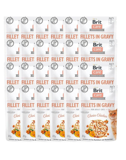 BRIT Care Fillets in Gravy, assortiment de filets de poulet, de dinde et de saumon en sauce pour chats, 48 x 85 g