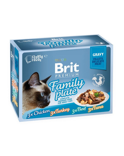 BRIT Premium by Nature Cat Delicate Fillets in Gravy Family Plate, nourriture humide en sauce pour chats adultes, 24 x 85 g