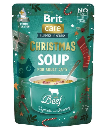 BRIT Care Cat Christmas Soup Mix : soupe au bœuf et aux légumes, soupe à la dinde et aux légumes pour chats, 6 x 75 g