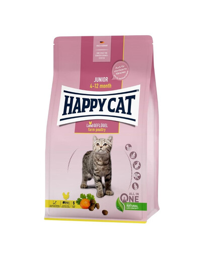 HAPPY CAT Junior Farm Poultry (volaille), croquettes pour chatons âgés de 4 à 12 mois, 4 kg