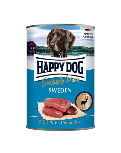 HAPPY DOG Sensible Pure Sweden – Nourriture humide au gibier pour chiens, 400 g