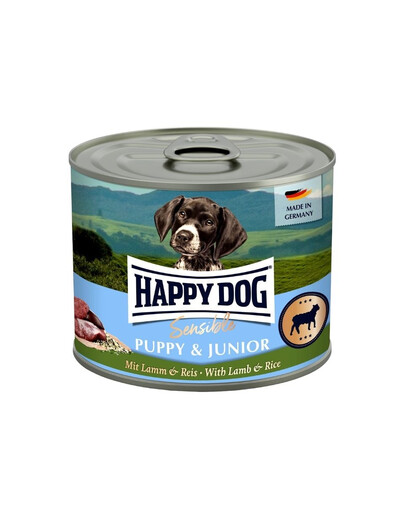 HAPPY DOG Sensible Puppy Junior Agneau et riz – nourriture humide pour chiots et jeunes chiens – 200 g