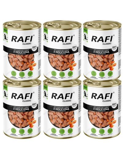 RAFI Classic : gibier et carottes en sauce, nourriture humide pour chiens de toutes races, 6 x 1240 g