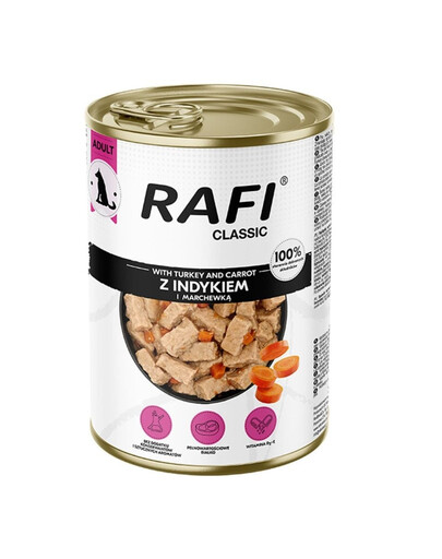RAFI Classic Dinde et carottes en sauce – nourriture humide pour chiens de toutes races 1240 g