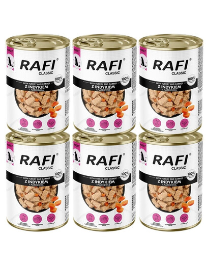 RAFI Classic Dinde et carottes en sauce – nourriture humide pour chiens de toutes races, 6 x 1240 g