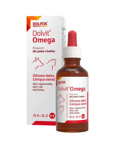 DOLFOS Dolvit Omega : acides oméga à utiliser en cas de perte excessive de poils chez les chiens et les chats, 50 ml