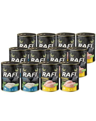 RAFI Cat Adult Mix aux saveurs de morue et de poulet, nourriture humide pour chats, 12 x 400 g