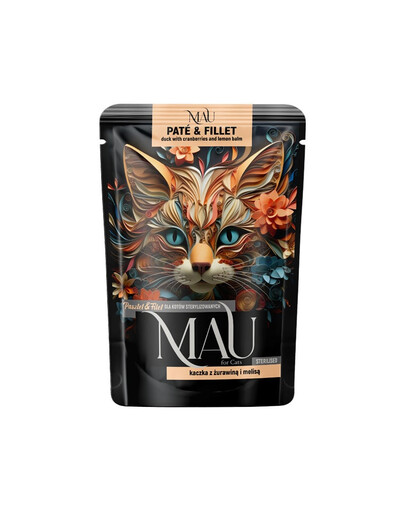 MAU Pâté et filet de canard aux airelles et à la mélisse – nourriture humide pour chat stérilisé, 85 g