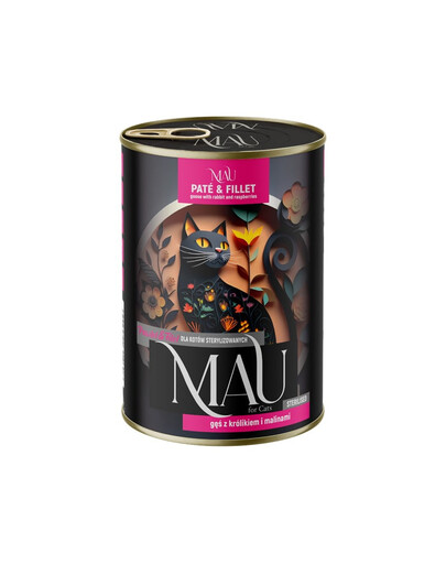 MAU Pâté et filet d'oie au lapin et aux framboises – nourriture humide pour chat stérilisé, 400 g