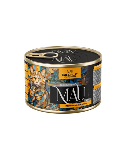 MAU Pâté et filet de dinde au beurre de cacahuète, nourriture humide pour chat, 185 g