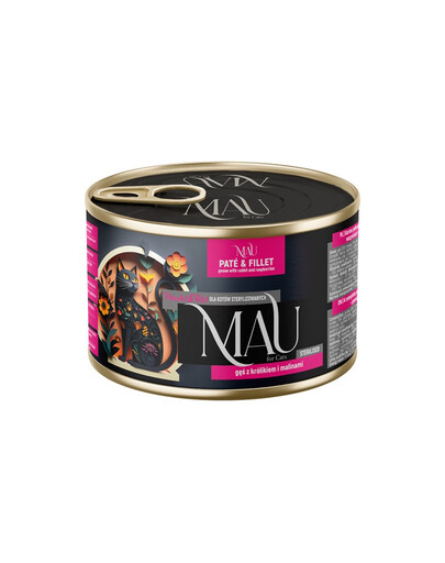 MAU Pâté et filet d'oie au lapin et aux framboises – nourriture humide pour chat stérilisé, 185 g