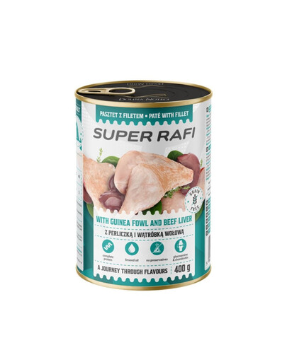 SUPER RAFI z perliczką i wątróbką wołową 400 g mokra karma dla psa