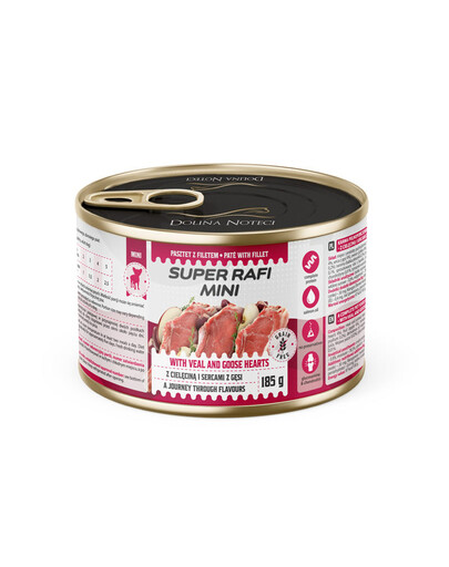 SUPER RAFI Mini nourriture humide pour chiens de petites races au veau et aux cœurs d’oie 185 g