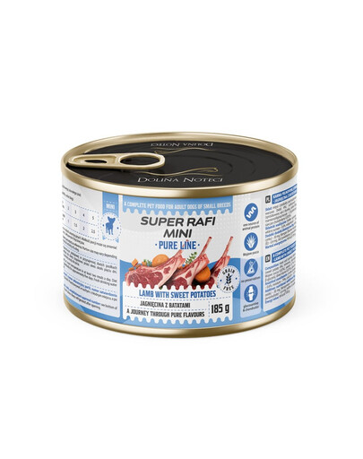 SUPER RAFI Mini Pure Line nourriture humide pour chiens de petites races à l’agneau et aux patates douces 185 g