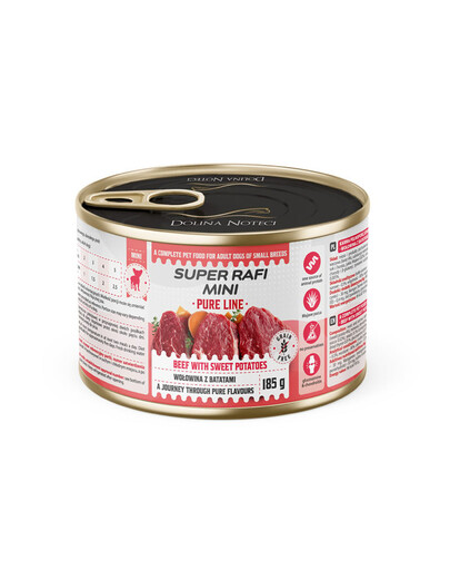 SUPER RAFI Mini Pure Line nourriture humide pour chiens de petites races au bœuf et aux patates douces 185 g