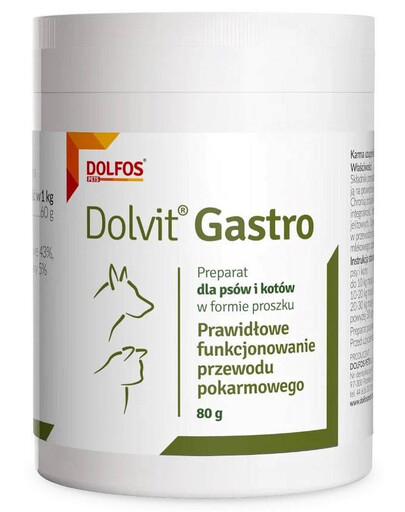 DOLFOS Dolvit Gastro - Complément alimentaire favorisant le bon fonctionnement du système digestif chez le chien et le chat, 80 g