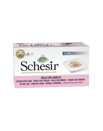 SCHESIR Poulet et agneau en gelée, nourriture humide pour chiens, 4 x 85 g